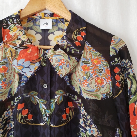 CAbi 3072 Floral Print Semi Sheer Button Up Shirt - Picture 3 of 8